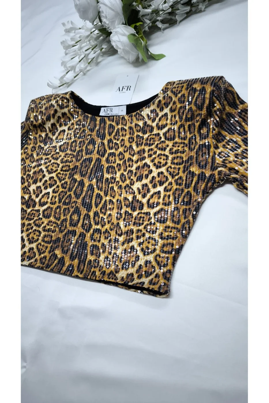 ÖZEL KOLEKSİYON LEOPAR DESEN PAYET CROP TOP — 3