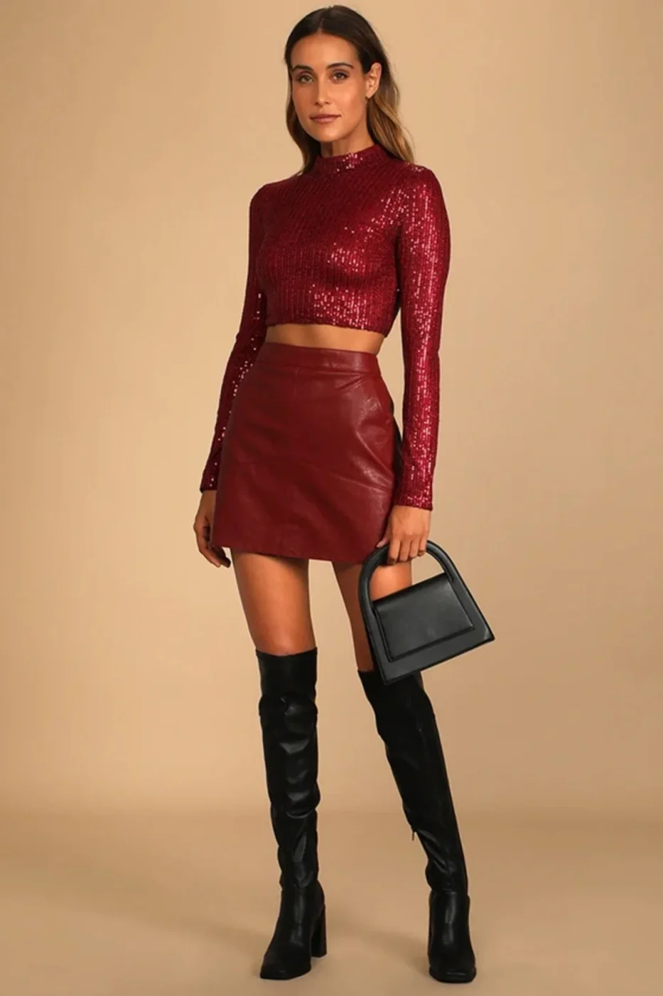 KADIN VATKALI KIRMIZI İÇİ ASTARLI PAYET CROP TOP — 3
