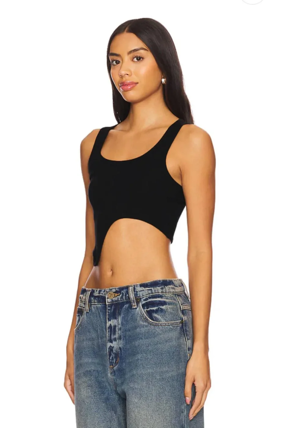 KADIN ASİMETRİK KESİM ÇİFT KAT JARSE KUMAŞ CROP TOP — 2