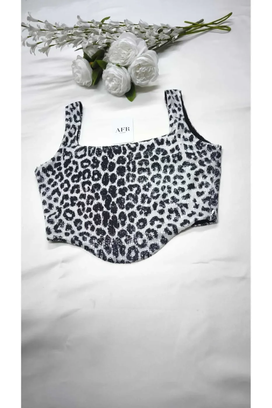 KADIN LEOPAR DESEN PUL PAYET CROP TOP BÜSTİYER — 2