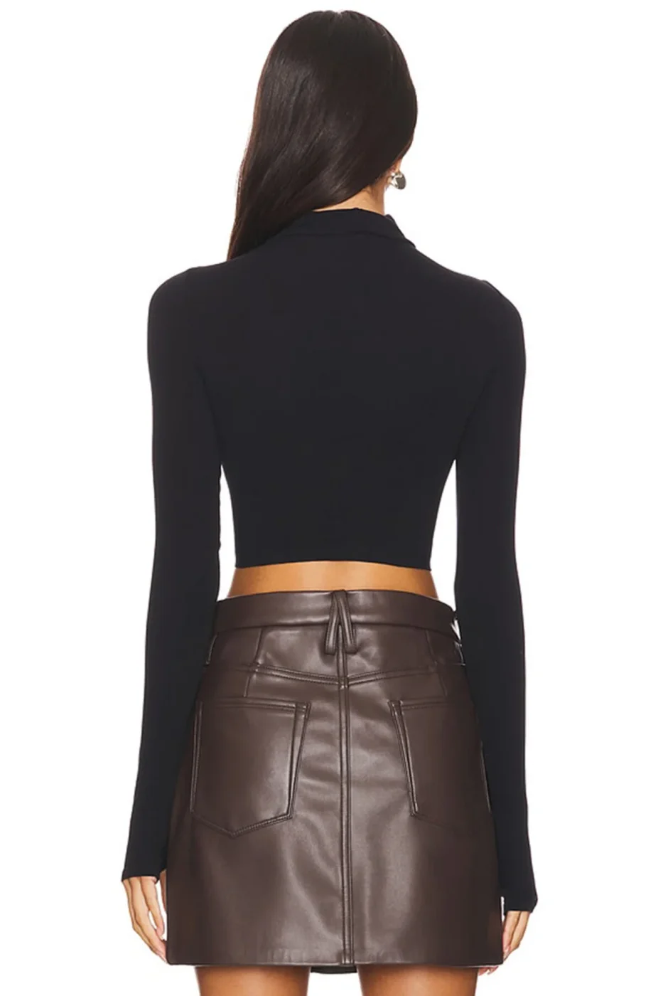 KADIN SİYAH ÇİFT KAT JARSE PARMAK GEÇMELİ CROP TOP — 2