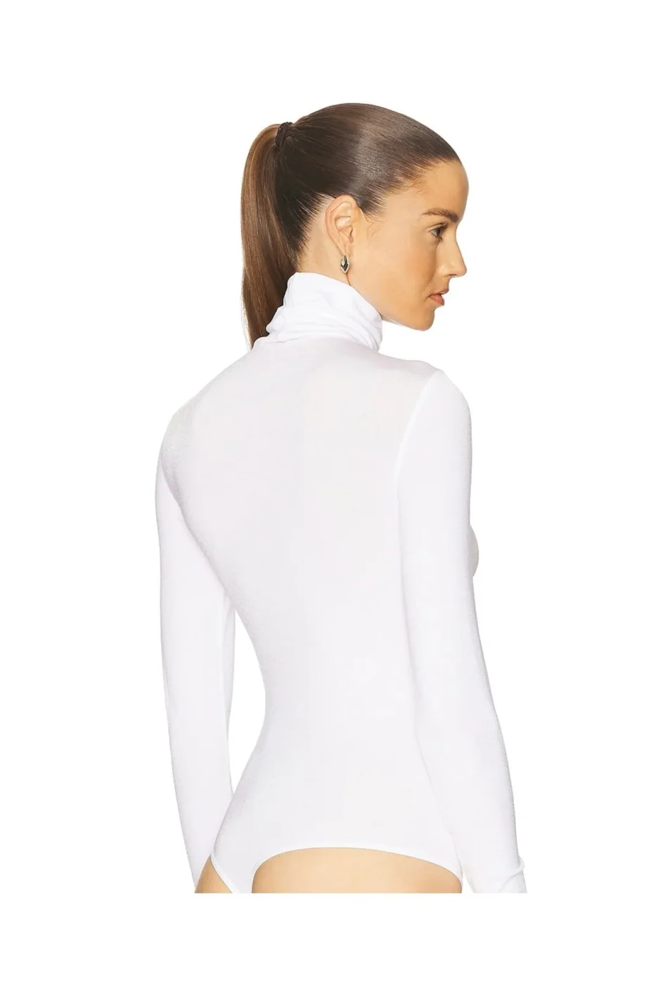 Kadın Beyaz Çift Kat Jarse Balıkçı Yaka Alttan Çıtçıtlı Bodysuit — 3