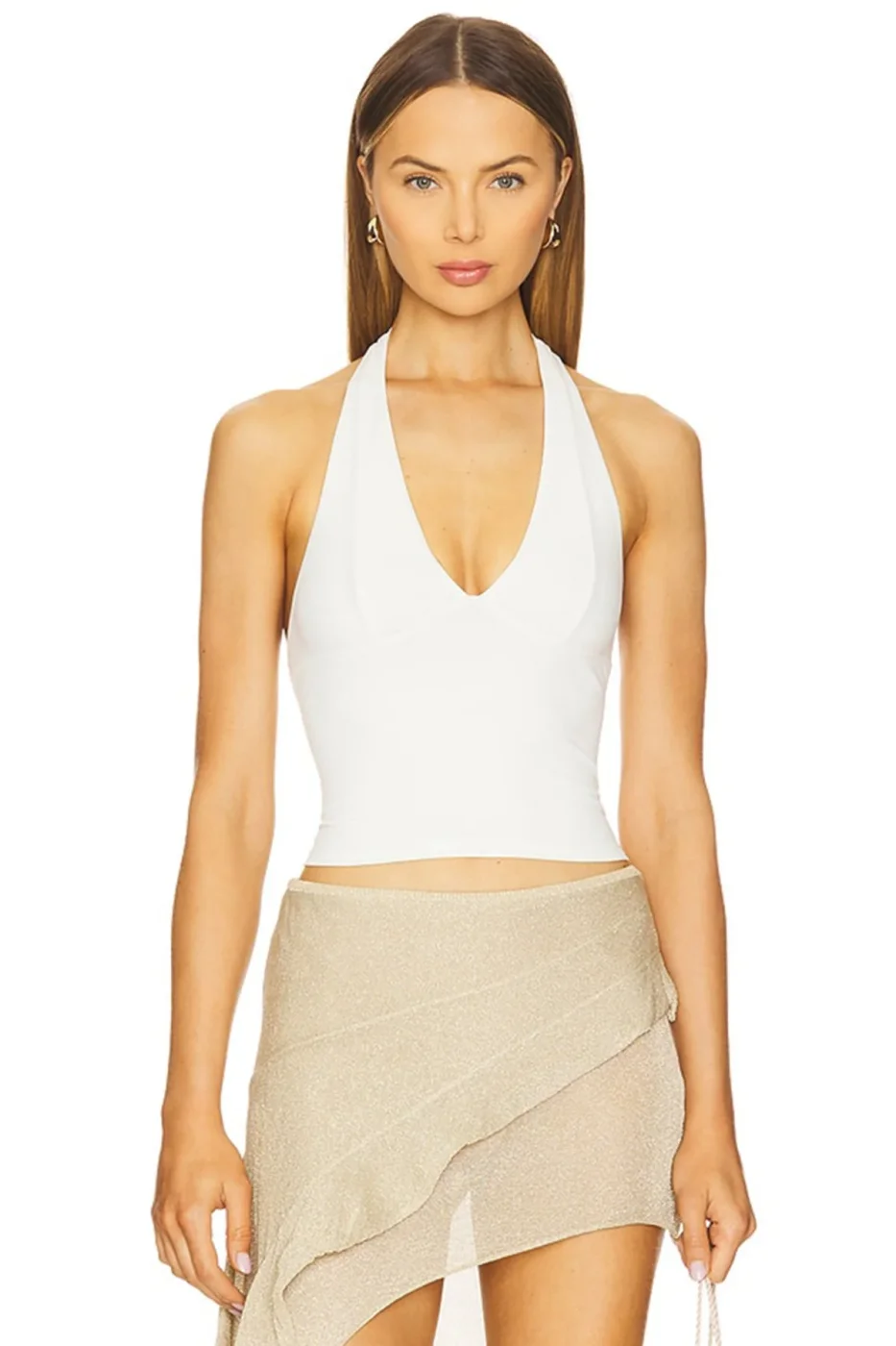 Parti & Davet Üstü & Boyundan Bağlamalı Çift Kat Jarse Crop Top