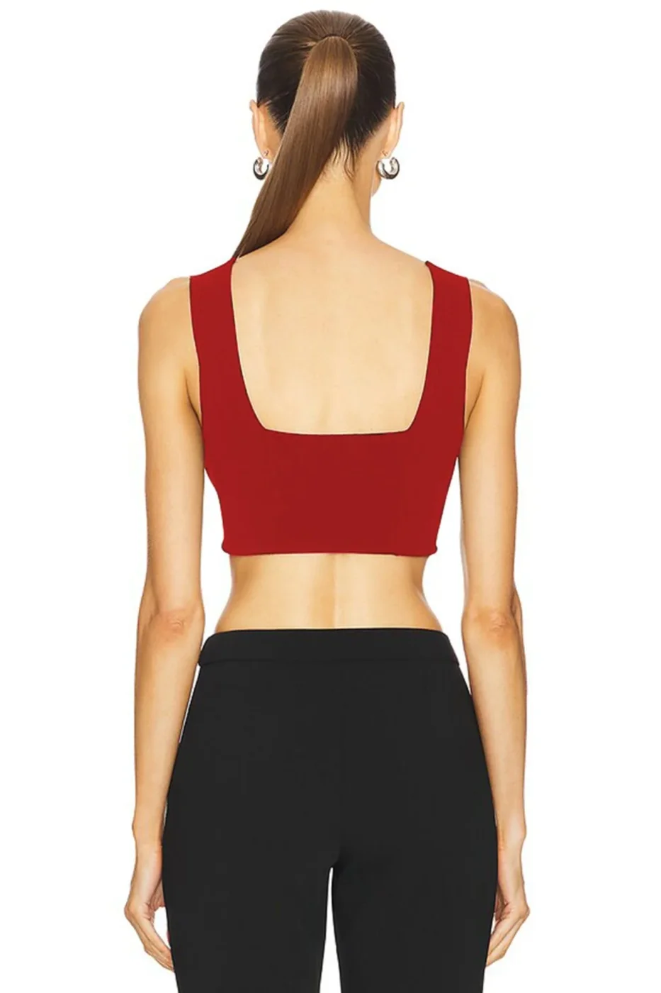 KADIN ÇİFT KAT JARSE KUMAŞ KALIN ASKILI CROP TOP — 2