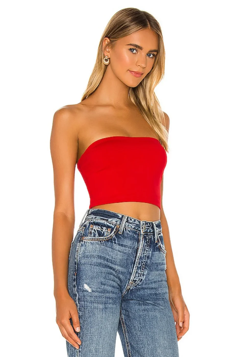KADIN ÇİFT KAT JARSE KUMAŞ Straplez CROP TOP — 2