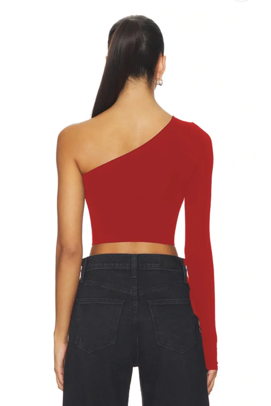KADIN ASİMETRİK YAKA ÇİFT KAT KARSE TEK KOL CROP TOP — 2