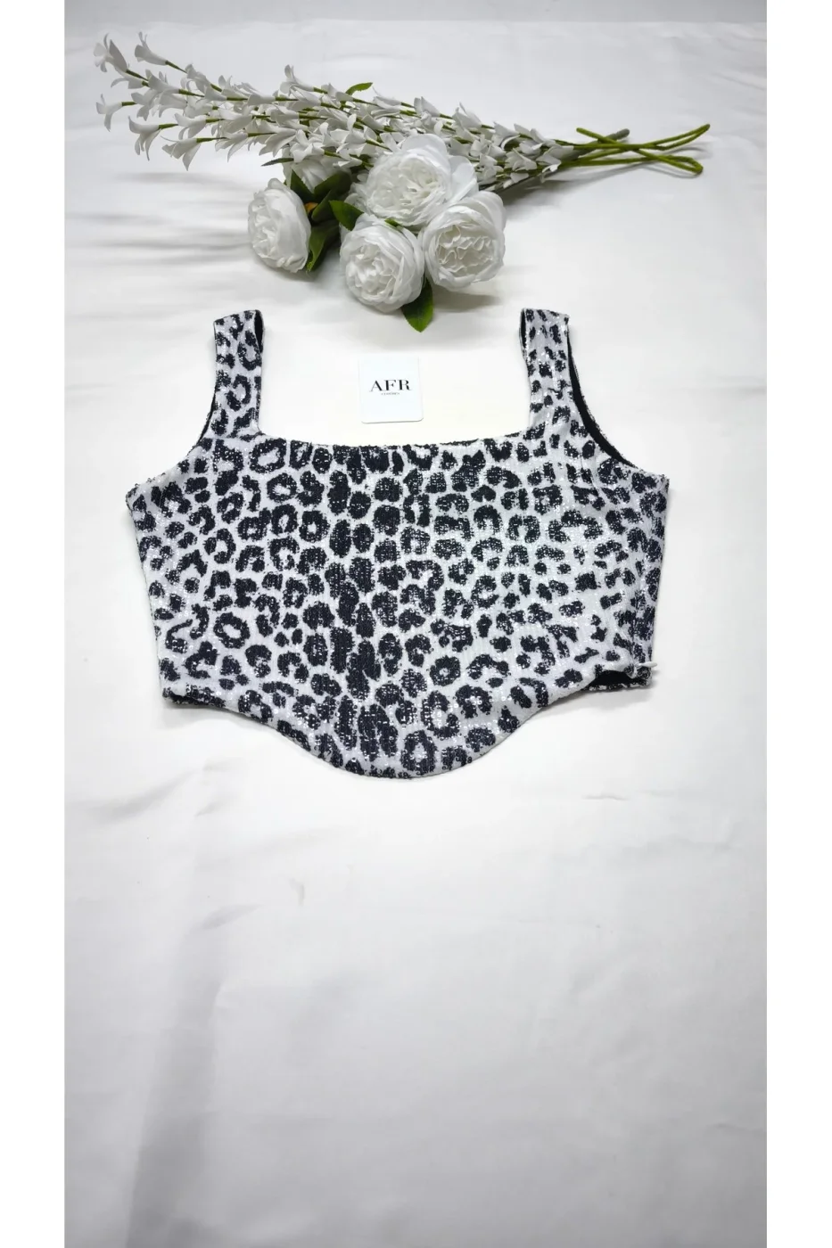Kadin Özel Tasarim Siyah Beyaz Zepra Desen Payet CROP TOP — 2
