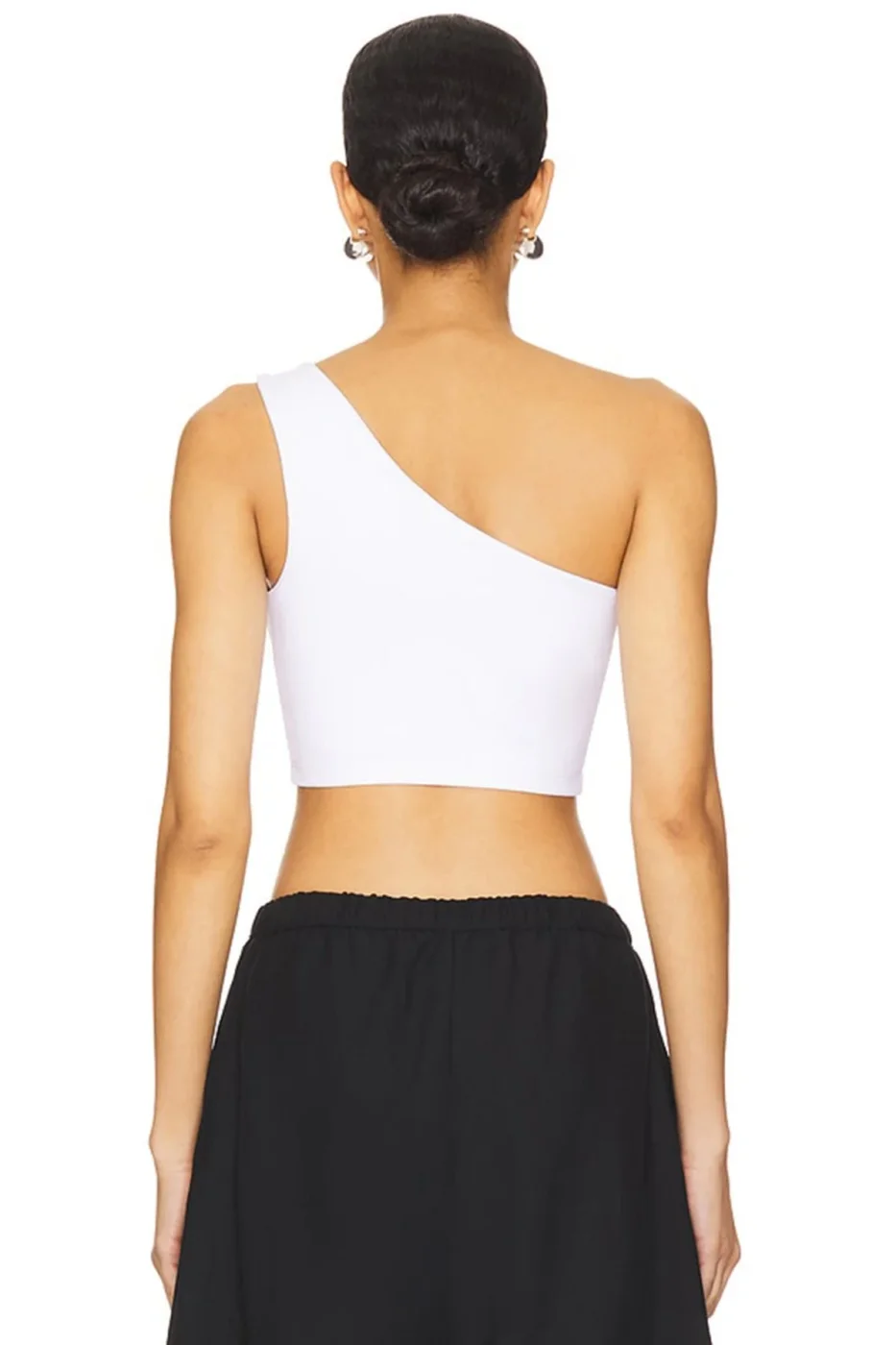 KADIN ÇİFT KAT JARSE KUMAŞ TEK OMUZ CROP TOP — 2