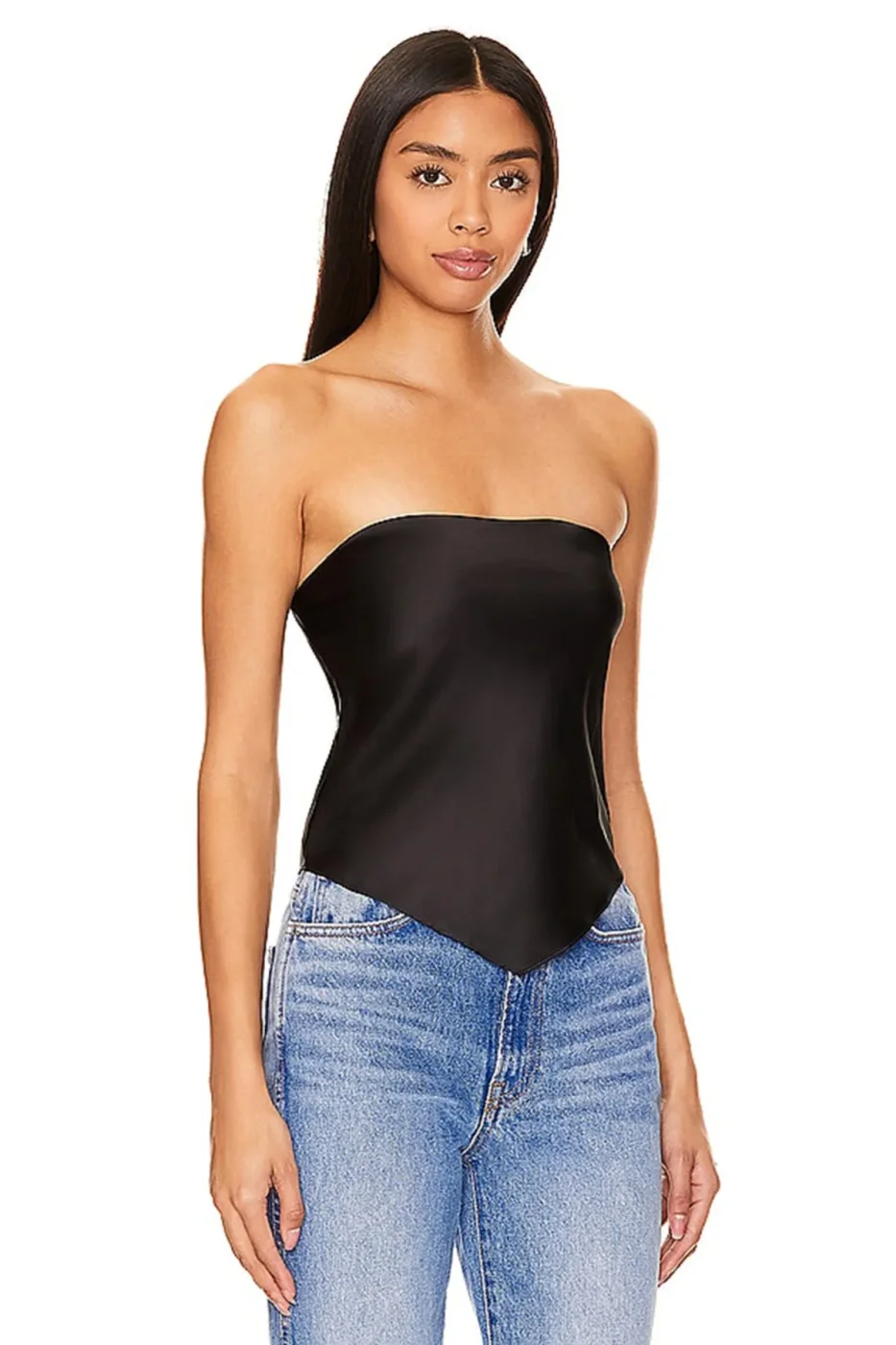 KADIN SİYAH SATEN Straplez CROP TOP — 2