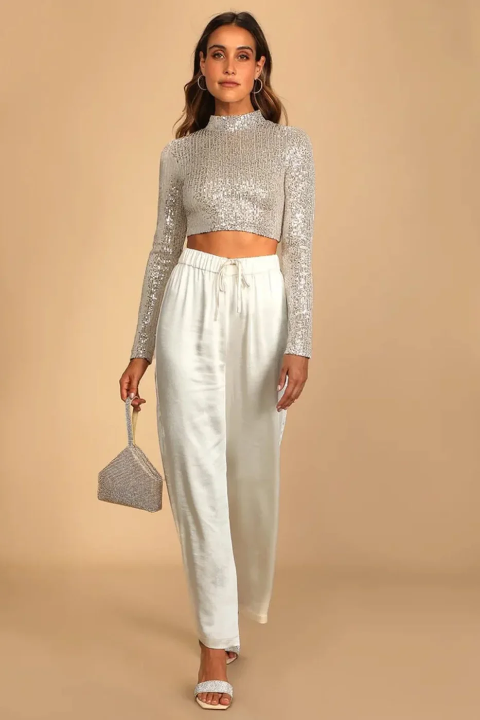 KADIN GÜMÜŞ İÇİ ASTARLI PAYET CROP TOP — 2
