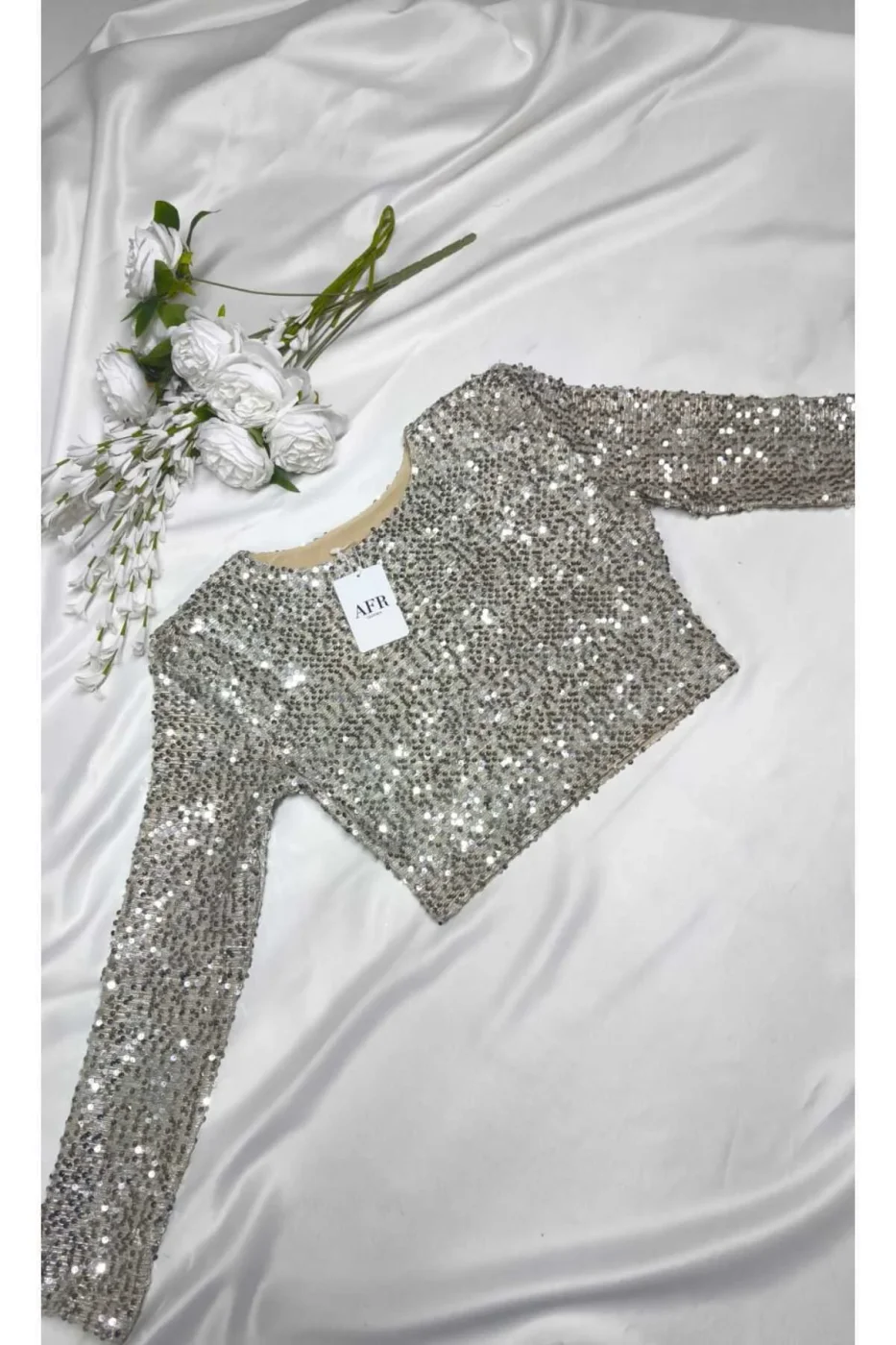 ÖZEL KOLEKSİYON KADIN UZUN KOLLU PAYET CROP TOP İÇİ ASTARLI — 4