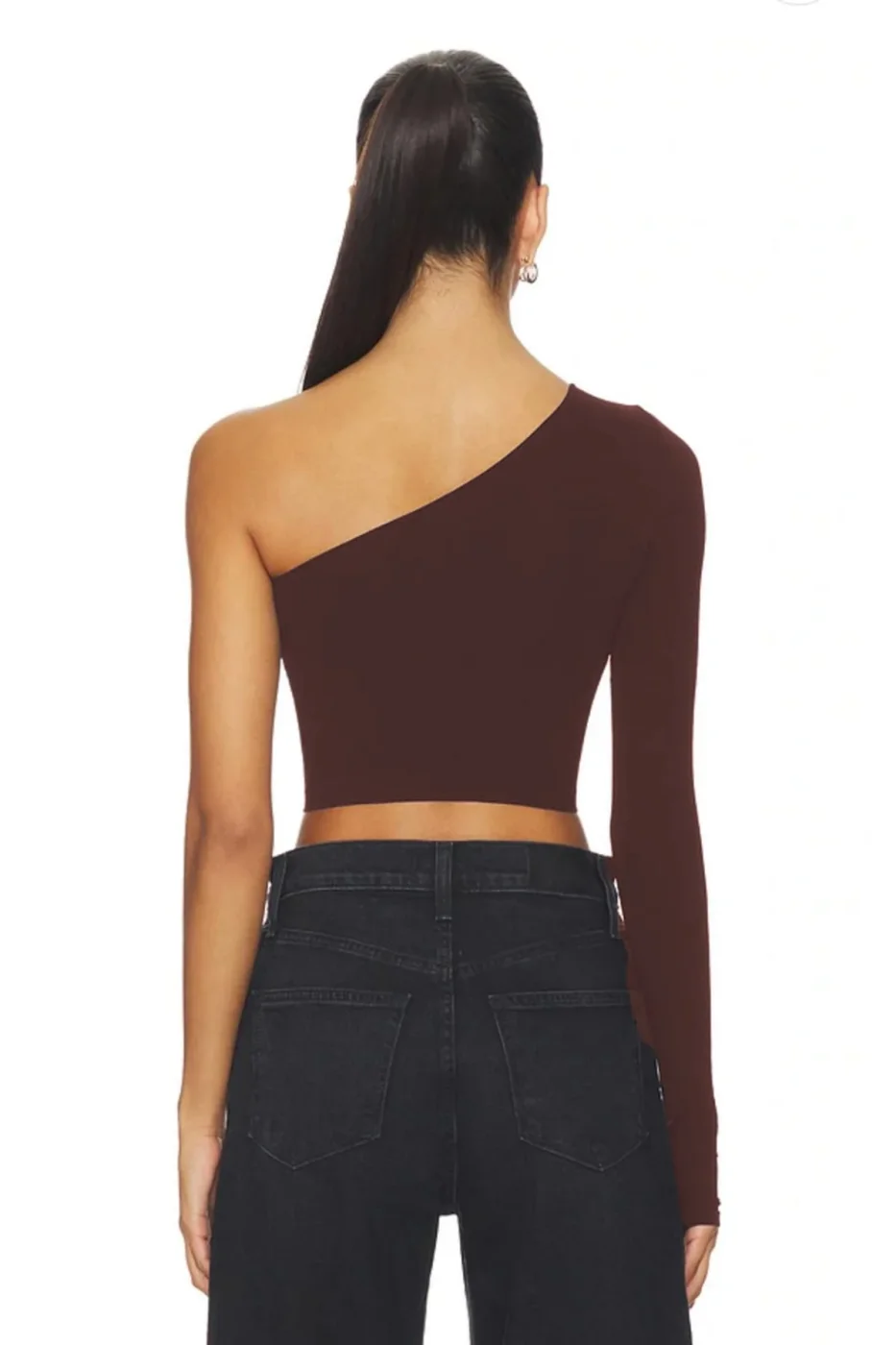 KADIN ASİMETRİK YAKA ÇİFT KAT KARSE TEK KOL CROP TOP — 2