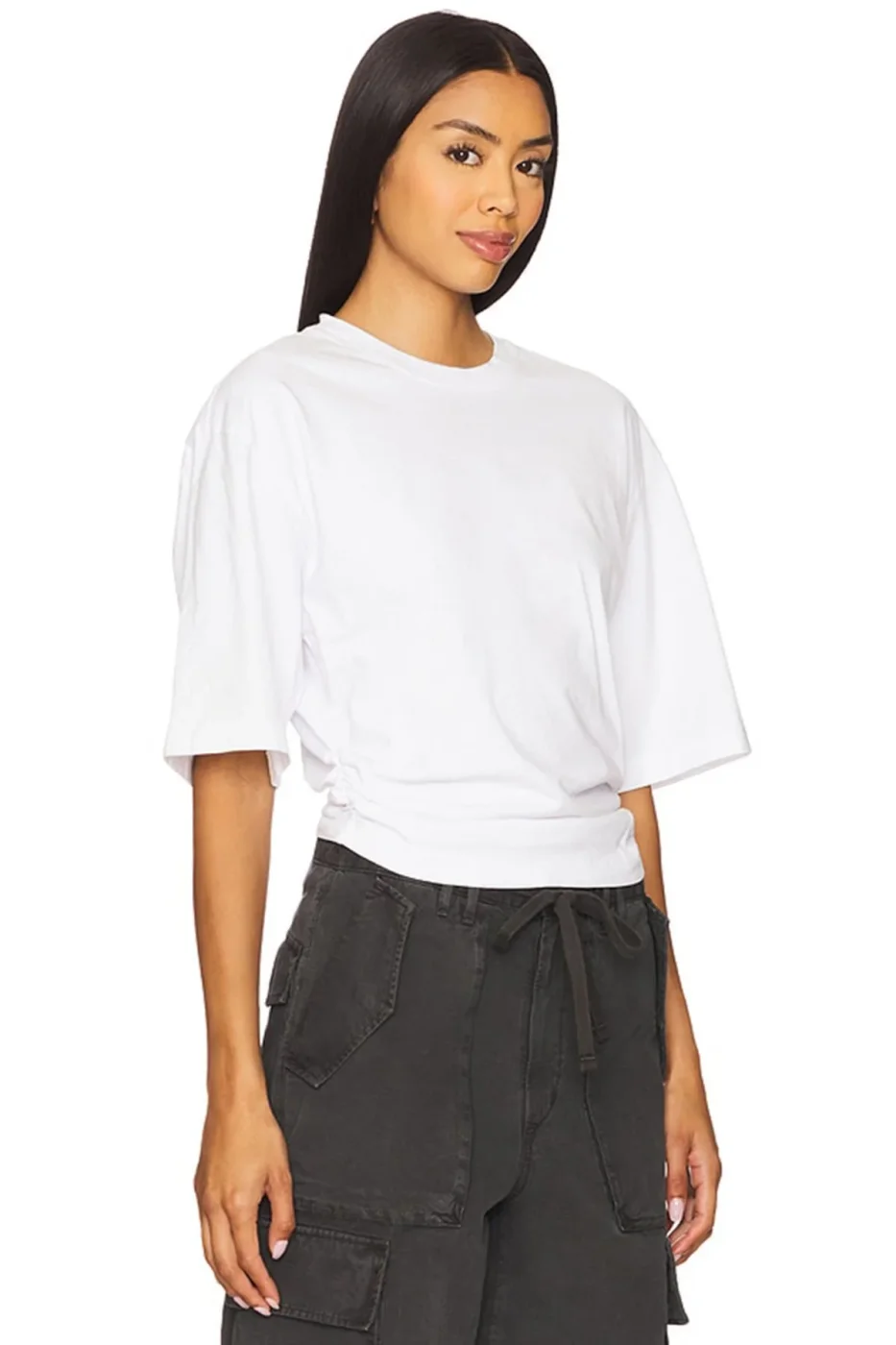 KADIN YANI BÜZGÜLÜ ÇİFT KAT JARSE GENİŞ KOL CROP TOP — 2