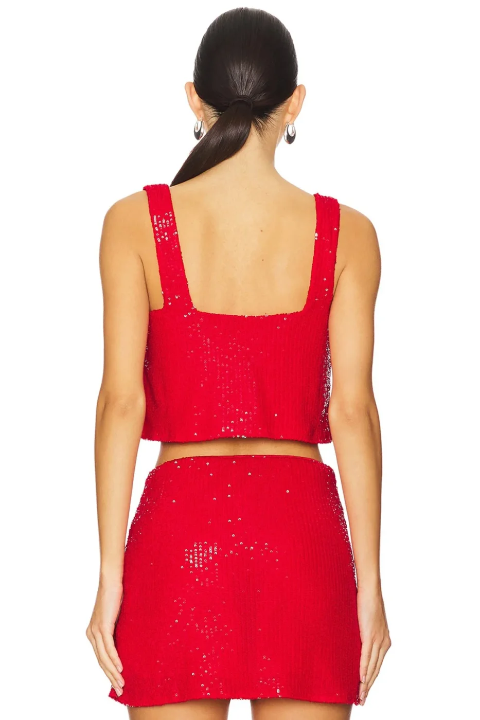 KADIN KIRMIZI PAYET İÇİ ASTARLI KARE YAKA CROP TOP — 2