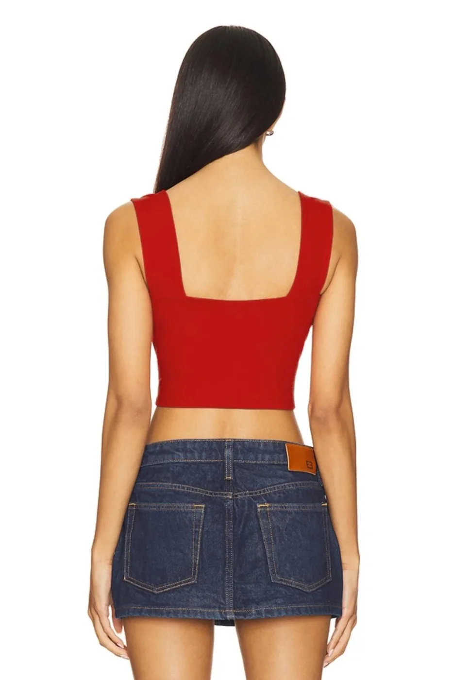 KADIN KIRMIZI ASKILI ÇİFT KAT JARSE CROP TOP — 2