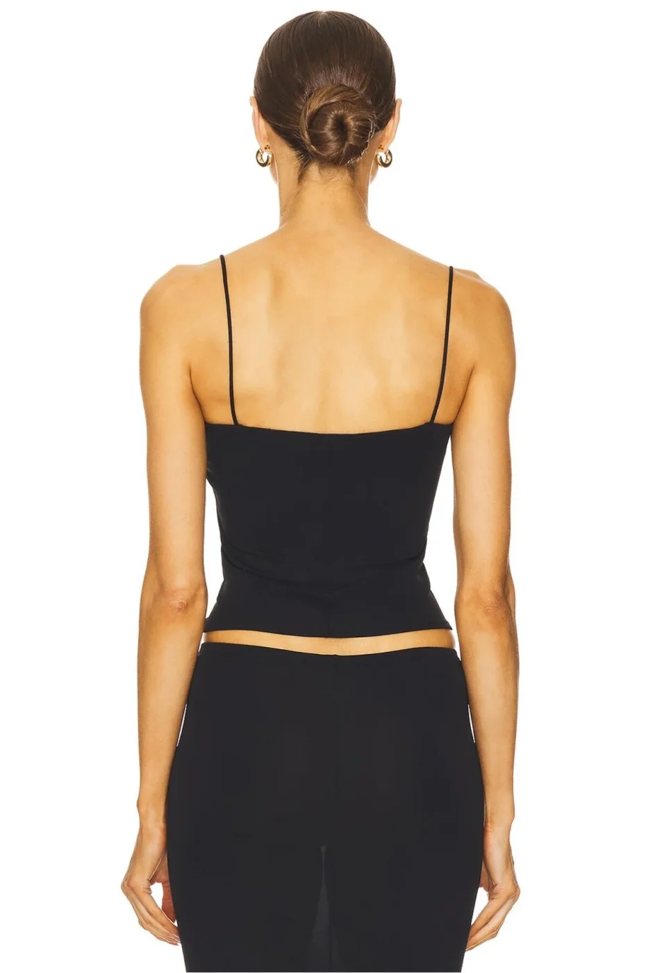 KADIN SİYAH ÇİFT KAT JARSE İP ASKILI CROP BLUZ — 3