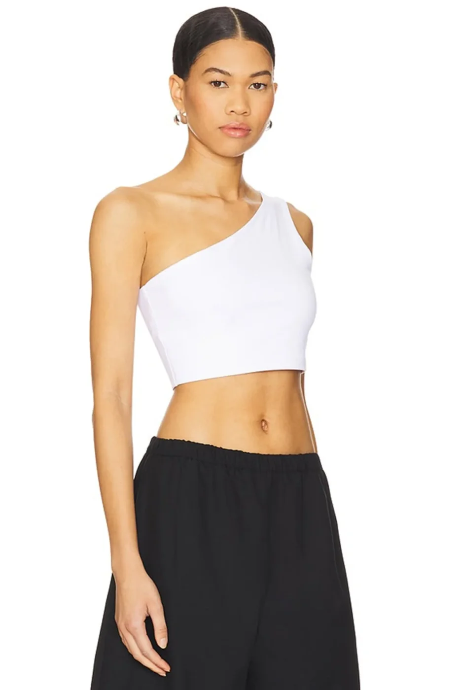 KADIN ÇİFT KAT JARSE KUMAŞ TEK OMUZ CROP TOP — 3