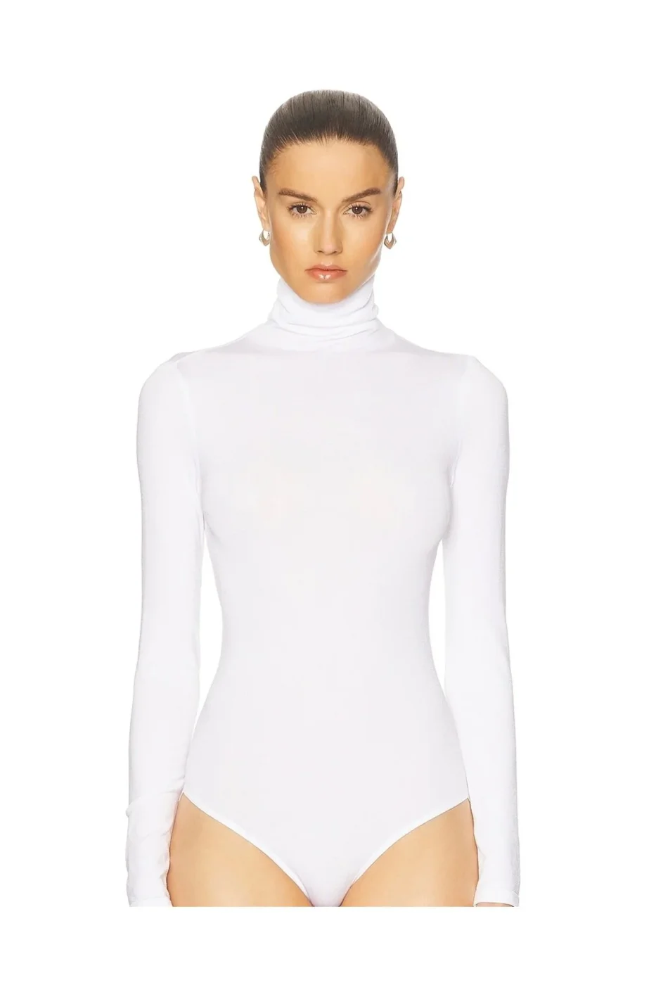 Kadın Beyaz Çift Kat Jarse Balıkçı Yaka Alttan Çıtçıtlı Bodysuit — 2