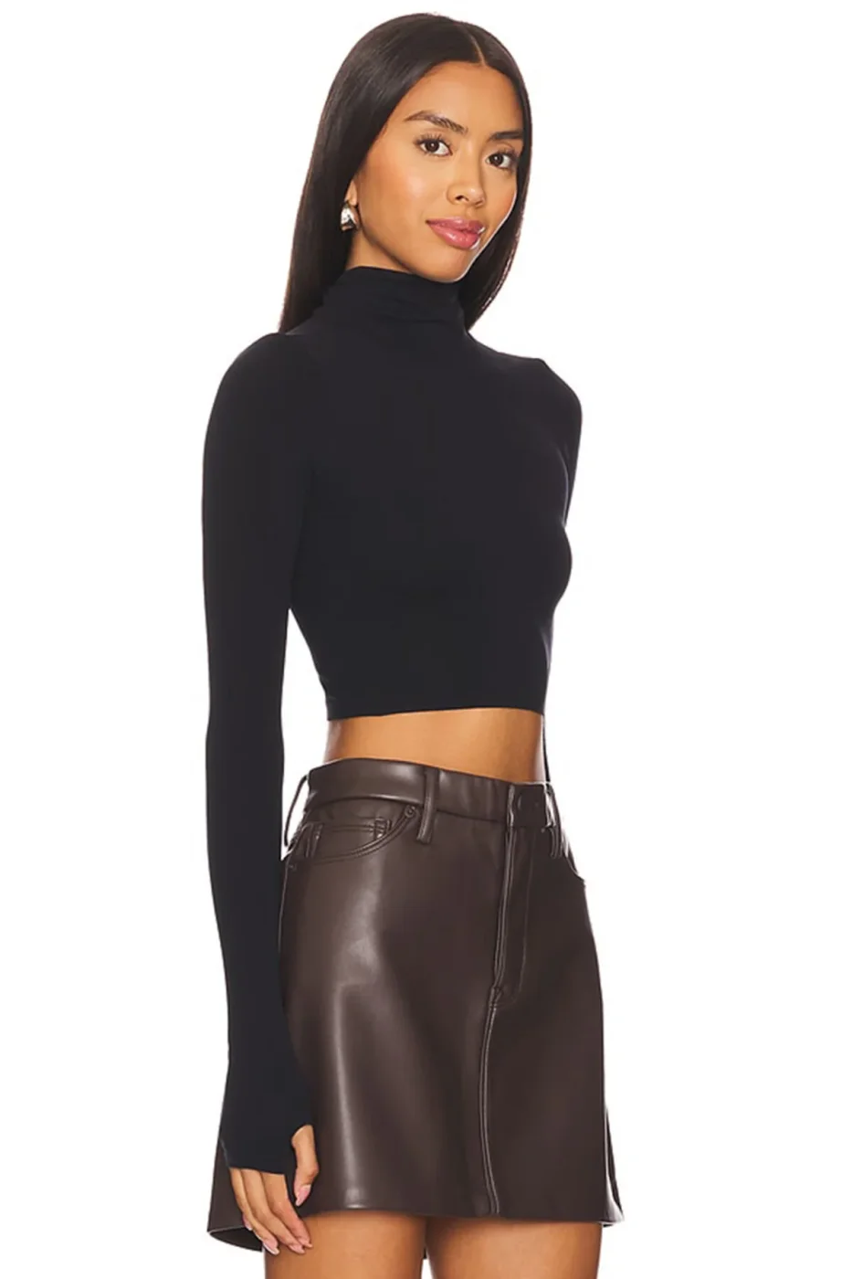 KADIN SİYAH ÇİFT KAT JARSE PARMAK GEÇMELİ CROP TOP — 3