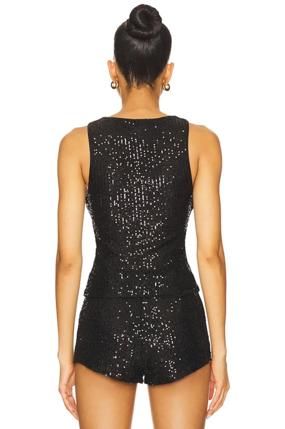 KADIN BİSİKLET YAKA KOLSUZ İÇİ ASTARLI PAYET CROP TOP — 3