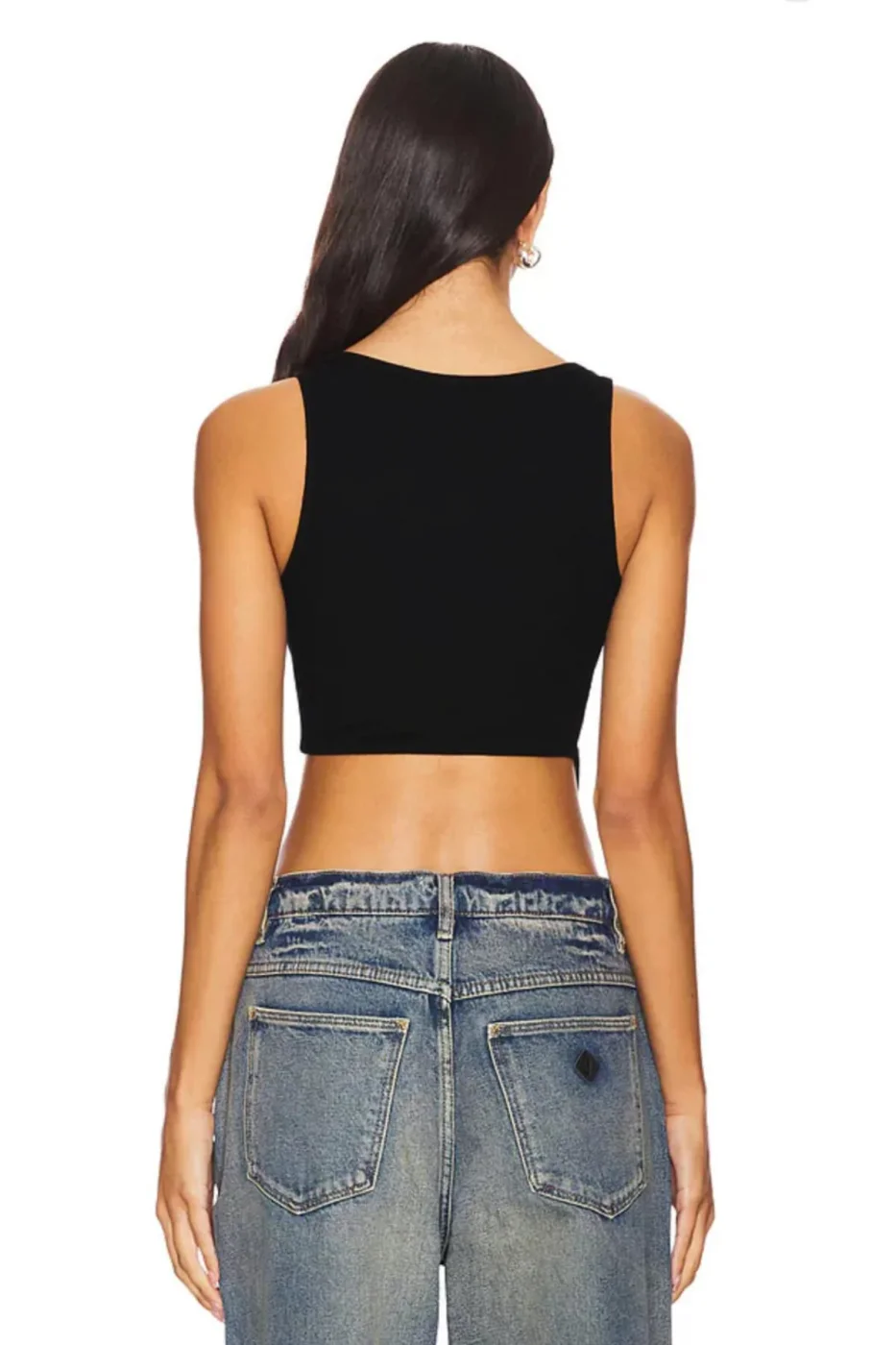 KADIN ASİMETRİK KESİM ÇİFT KAT JARSE KUMAŞ CROP TOP — 3