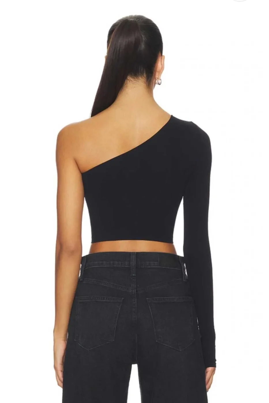 KADIN ASİMETRİK YAKA ÇİFT KAT KARSE TEK KOL CROP TOP — 2