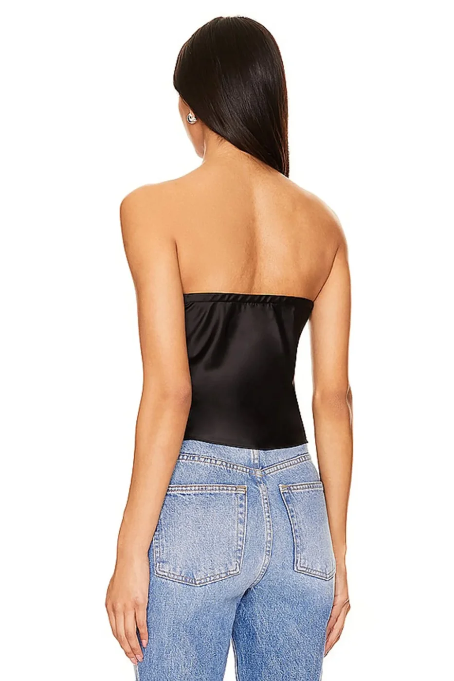 KADIN SİYAH SATEN Straplez CROP TOP — 3